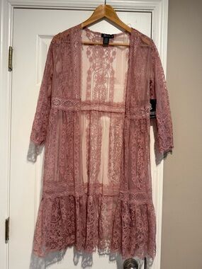 Lace Kimono Cover-Up in Dusty Rose